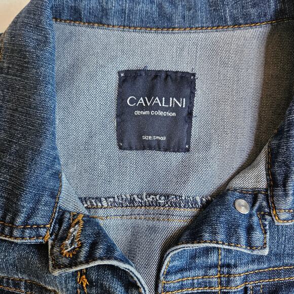 Cavalini Denim Collection Jacket Small Long Sleeve Blue Jean Factory Distressing - Picture 3 of 9
